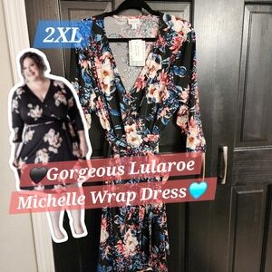 LuLaRoe Michelle Wrap Dress Black Floral New 2x 2xl XL Vintage Unicorn Plus Xxl